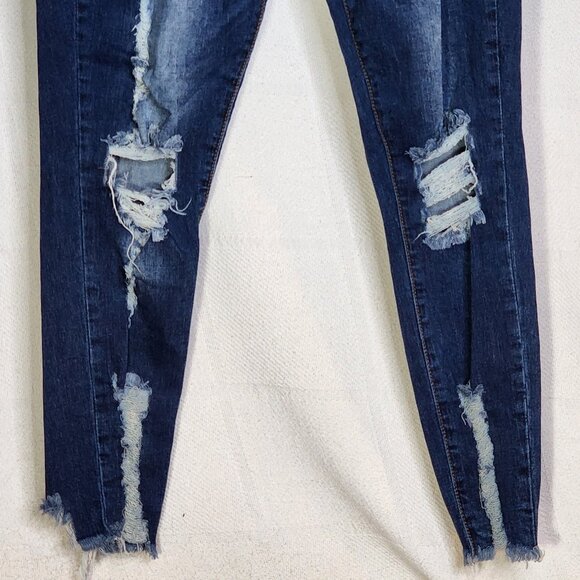 S.O.N.G Curvy Dark Wash Blue High Rise Skinny Ankle Distressed Jeans Jr Sz 13/31 - Picture 5 of 16